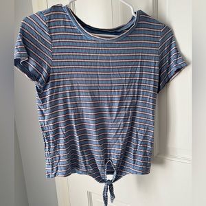American Eagle women’s short sleeve top, blue with rust/white stripes